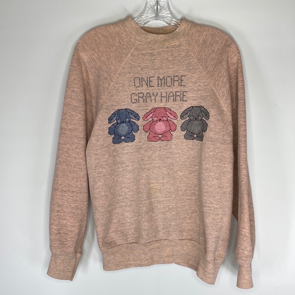 Vintage Size Appeal One More Gray Hare Bunny Pink Raglan Sweatshirt 1X